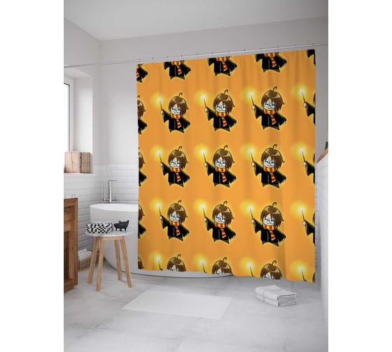 Штора (занавеска) для ванной JoyArty "Чародей с волшебной палочкой" из сатена, 180х200 см с крючками, sc_23723 1