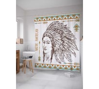 Штора (занавеска) для ванной JoyArty "Коренной американец" из сатена, 180х200 см с крючками, sc_13931