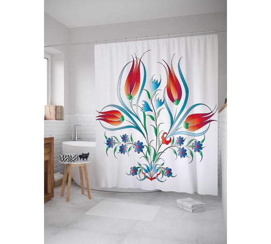 Штора (занавеска) для ванной JoyArty "Удивляйся каждому дню" из сатена, 180х200 см с крючками, sc_17756 1