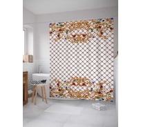 Штора (занавеска) для ванной JoyArty "Цветочные края" из сатена, 180х200 см с крючками, sc_2667