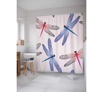 Штора (занавеска) для ванной JoyArty "Свидание стрекоз" из сатена, 180х200 см с крючками, sc_18339