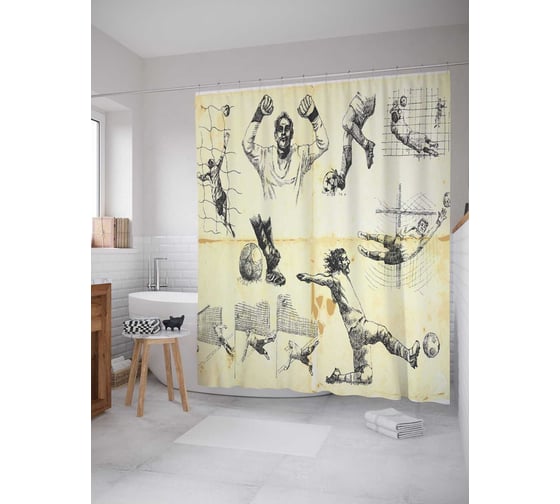 Штора (занавеска) для ванной JoyArty "Вратарское мастерство" из сатена, 180х200 см с крючками, sc_17306 1