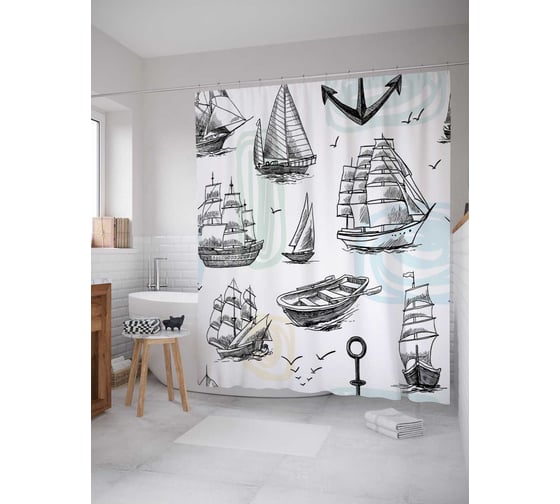 Штора (занавеска) для ванной JoyArty "Сон моряка" из сатена, 180х200 см с крючками, sc_17714 1