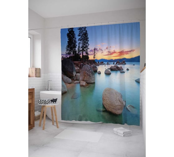 Штора (занавеска) для ванной JoyArty "Камни прохлаждаются" из сатена, 180х200 см с крючками, sc_18431 1