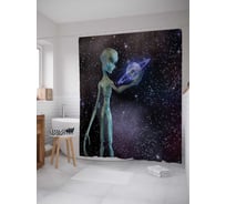 Штора (занавеска) для ванной JoyArty "Звездные пришельцы" из сатена, 180х200 см с крючками, sc_19597