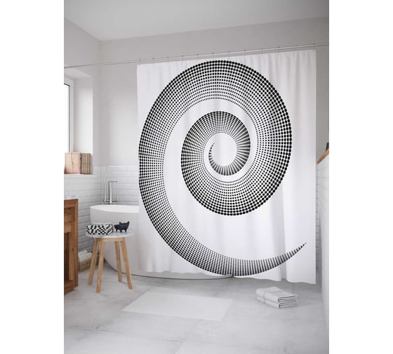 Штора (занавеска) для ванной JoyArty "Точечная спираль" из сатена, 180х200 см с крючками, sc_16996 1