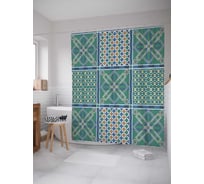 Штора (занавеска) для ванной JoyArty "Фигурная зелень" из сатена, 180х200 см с крючками, sc_17009