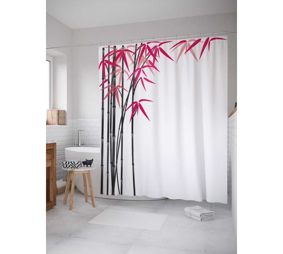 Штора (занавеска) для ванной JoyArty "Бамбуковая арка" из сатена, 180х200 см с крючками, sc_15771 1
