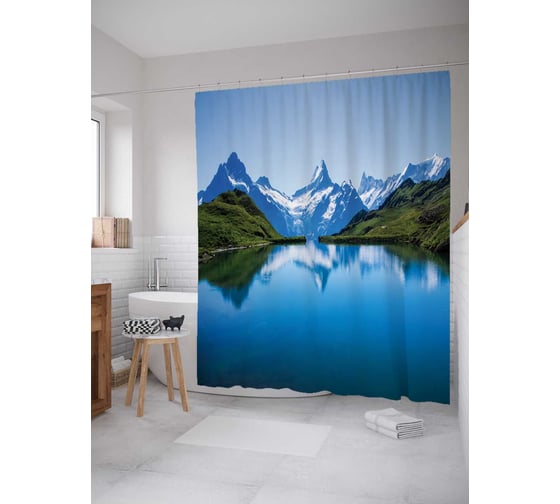 Штора (занавеска) для ванной JoyArty "Хочется в горы" из сатена, 180х200 см с крючками, sc_17595 1