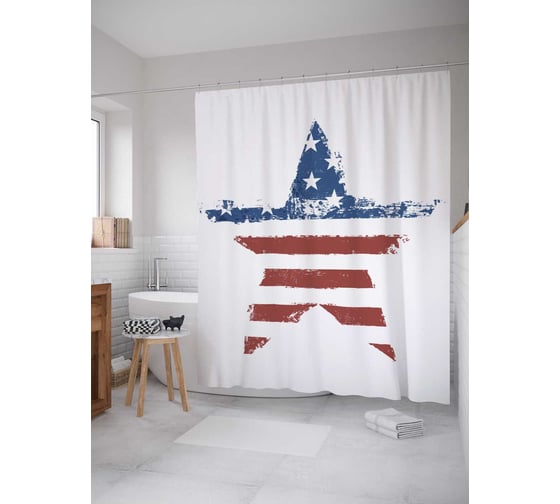 Штора (занавеска) для ванной JoyArty "Американская звезда" из сатена, 180х200 см с крючками, sc_17704 1