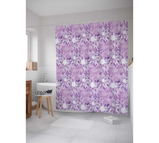 Штора (занавеска) для ванной JoyArty "Дорога цветов" из сатена, 180х200 см с крючками, sc_23331 1