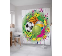 Штора (занавеска) для ванной JoyArty "Красочные мячи" из сатена, 180х200 см с крючками, sc_17329