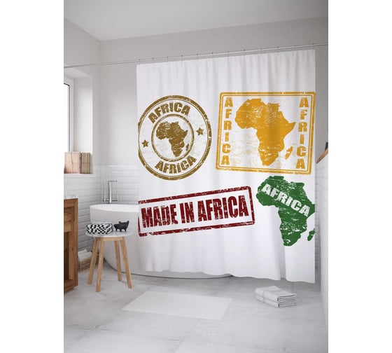 Штора (занавеска) для ванной JoyArty "Африканские штампы" из сатена, 180х200 см с крючками, sc_17560 1
