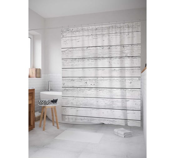 Штора (занавеска) для ванной JoyArty "Деревянные доски" из сатена, 180х200 см с крючками, sc_106004 1