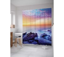 Штора (занавеска) для ванной JoyArty "Влажные камни" из сатена, 180х200 см с крючками, sc_15338