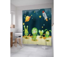 Штора (занавеска) для ванной JoyArty "Инопланетное веселье" из сатена, 180х200 см с крючками, sc_19601