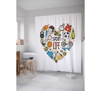 Штора (занавеска) для ванной JoyArty "Спортивная жизнь" из сатена, 180х200 см с крючками, sc_17325