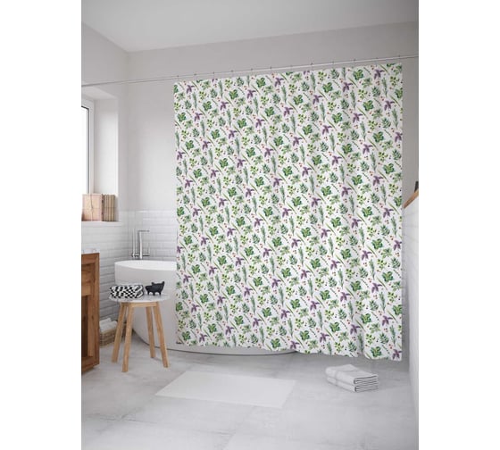 Штора (занавеска) для ванной JoyArty "Пряные травы" из сатена, 180х200 см с крючками, sc_128626V1 1