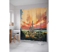 Штора (занавеска) для ванной JoyArty "Зарево над небоскребами" из сатена, 180х200 см с крючками, sc_18083