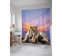 Штора (занавеска) для ванной JoyArty "Тигр за небесами" из сатена, 180х200 см с крючками, sc_12731