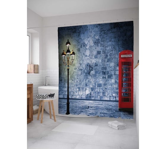 Штора (занавеска) для ванной JoyArty "Ночной звонок" из сатена, 180х200 см с крючками, sc_13129 1