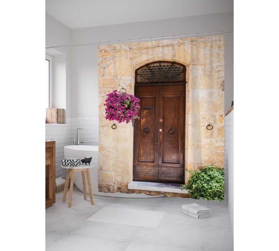 Штора (занавеска) для ванной JoyArty "Приветливый вход" из сатена, 180х200 см с крючками, sc_14587 1