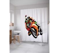 Штора (занавеска) для ванной JoyArty "Яркий мотоциклист" из сатена, 180х200 см с крючками, sc_17778