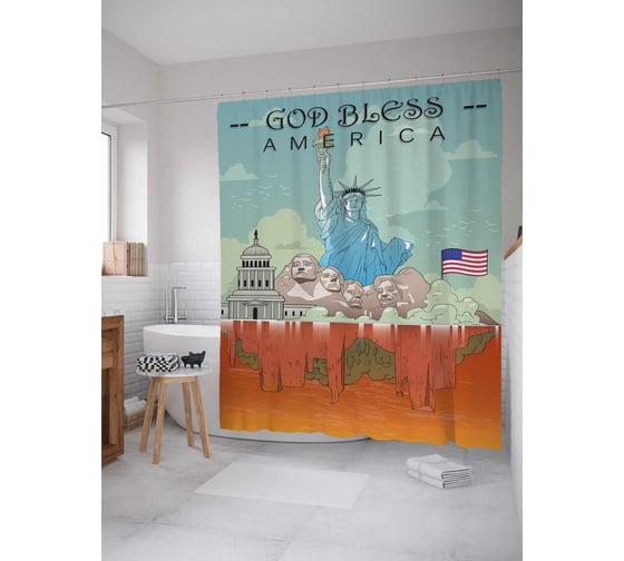 Штора (занавеска) для ванной JoyArty "Американская мечта" из сатена, 180х200 см с крючками, sc_17966