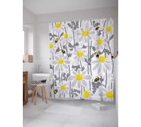 Штора (занавеска) для ванной JoyArty "Работящие пчелки" из сатена, 180х200 см с крючками, sc_21695
