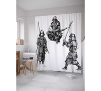 Штора (занавеска) для ванной JoyArty "Опытные самураи" из сатена, 180х200 см с крючками, sc_18262