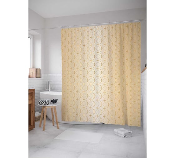 Штора (занавеска) для ванной JoyArty "Круговые прикосновения" из сатена, 180х200 см с крючками, sc_17451 1