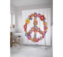 Штора (занавеска) для ванной JoyArty "Цветочные хиппи" из сатена, 180х200 см с крючками, sc_10603