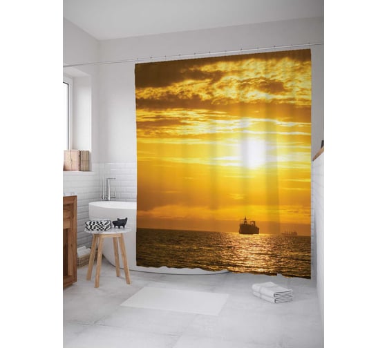 Штора (занавеска) для ванной JoyArty "Уплываем в закат" из сатена, 180х200 см с крючками, sc_17817 1