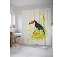 Штора (занавеска) для ванной JoyArty "Тукан и взрыв красок" из сатена, 180х200 см с крючками, sc_12040