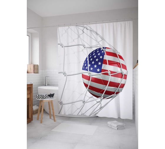 Штора (занавеска) для ванной JoyArty "Американский мяч в сетке ворот" из сатена, 180х200 см с крючками, sc_12409 1