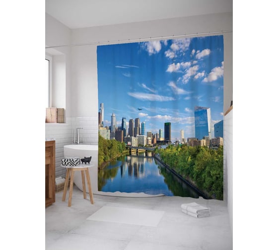 Штора (занавеска) для ванной JoyArty "Городская природа" из сатена, 180х200 см с крючками, sc_11253 1