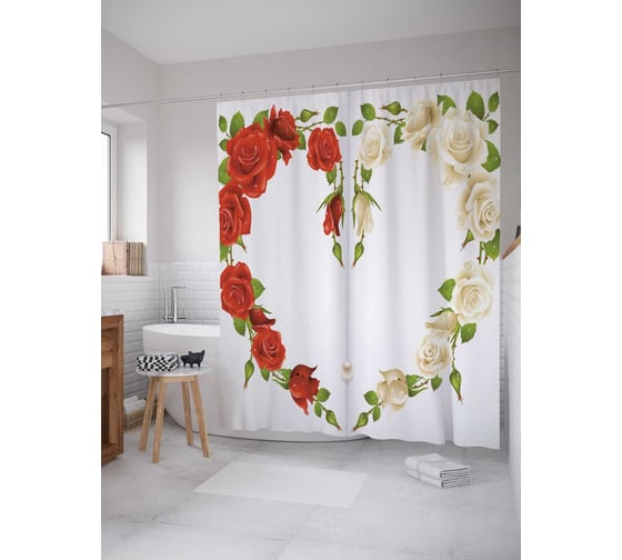 Штора (занавеска) для ванной JoyArty "Розы для сердца" из сатена, 180х200 см с крючками, sc_14166 1