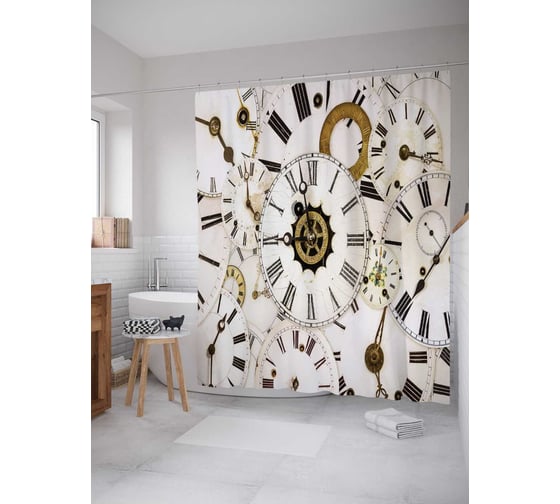 Штора (занавеска) для ванной JoyArty "Временное пространство" из сатена, 180х200 см с крючками, sc_15862 1
