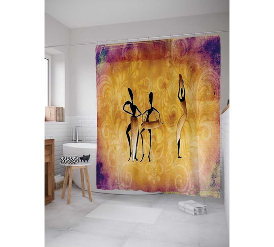 Штора (занавеска) для ванной JoyArty "Время танца" из сатена, 180х200 см с крючками, sc_17559 1
