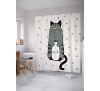 Штора (занавеска) для ванной JoyArty "Кот с молоком" из сатена, 180х200 см с крючками, sc_15565