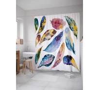 Штора (занавеска) для ванной JoyArty "Космические перья" из сатена, 180х200 см с крючками, sc_20213