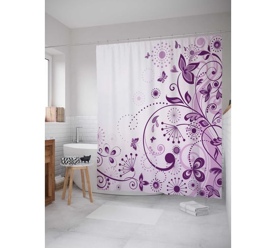 Штора (занавеска) для ванной JoyArty "Бабочка в фантазии" из сатена, 180х200 см с крючками, sc_23316 1
