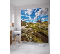 Штора (занавеска) для ванной JoyArty "Дом в поле у ручья" из сатена, 180х200 см с крючками, sc_14885