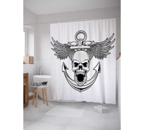 Штора (занавеска) для ванной JoyArty "Якорь с крылатым черепом" из сатена, 180х200 см с крючками, sc_15949