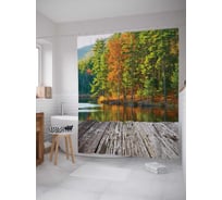 Штора (занавеска) для ванной JoyArty "Прибрежный лес" из сатена, 180х200 см с крючками, sc_17592