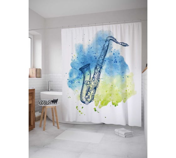 Штора (занавеска) для ванной JoyArty "Красочная музыка" из сатена, 180х200 см с крючками, sc_14229 1