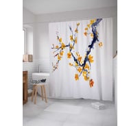Штора (занавеска) для ванной JoyArty "Желтые цветы на ветке" из сатена, 180х200 см с крючками, sc_17045