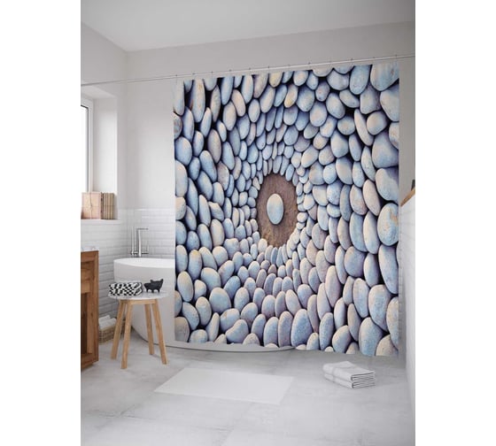 Штора (занавеска) для ванной JoyArty "Каменная арена" из сатена, 180х200 см с крючками, sc_2760 1