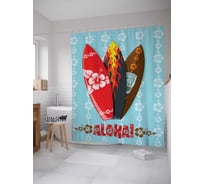 Штора (занавеска) для ванной JoyArty "Алоха серферам" из сатена, 180х200 см с крючками, sc_15633