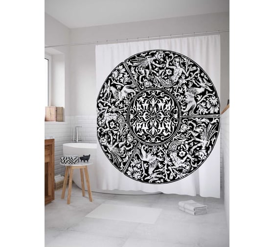 Штора (занавеска) для ванной JoyArty "Мистический круг" из сатена, 180х200 см с крючками, sc_10470 1